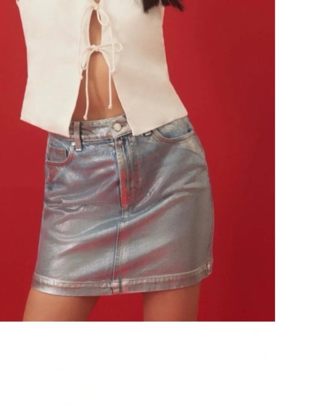 Anthropologie Pilcro Metallic Coated Blue Demin Silver Mini Skirt Size 10